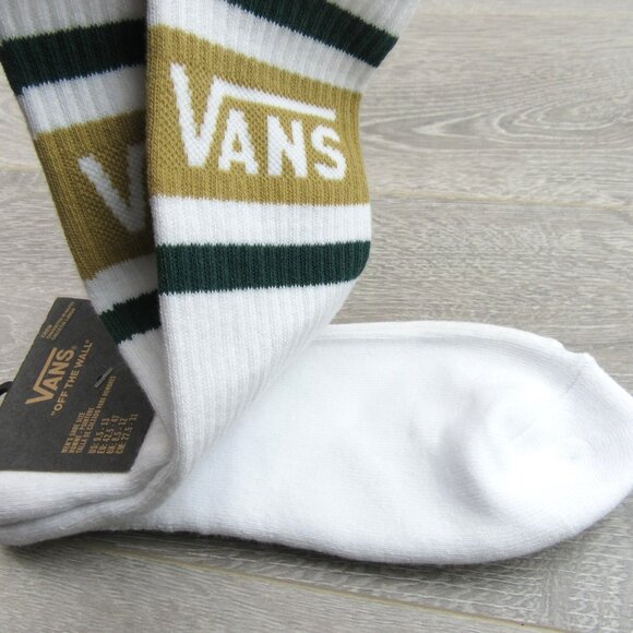 Vans Unisex Retro White Green Striped Crew Socks Mens Size 9.5 -13 (1 Pair) NEW - Picture 7 of 10